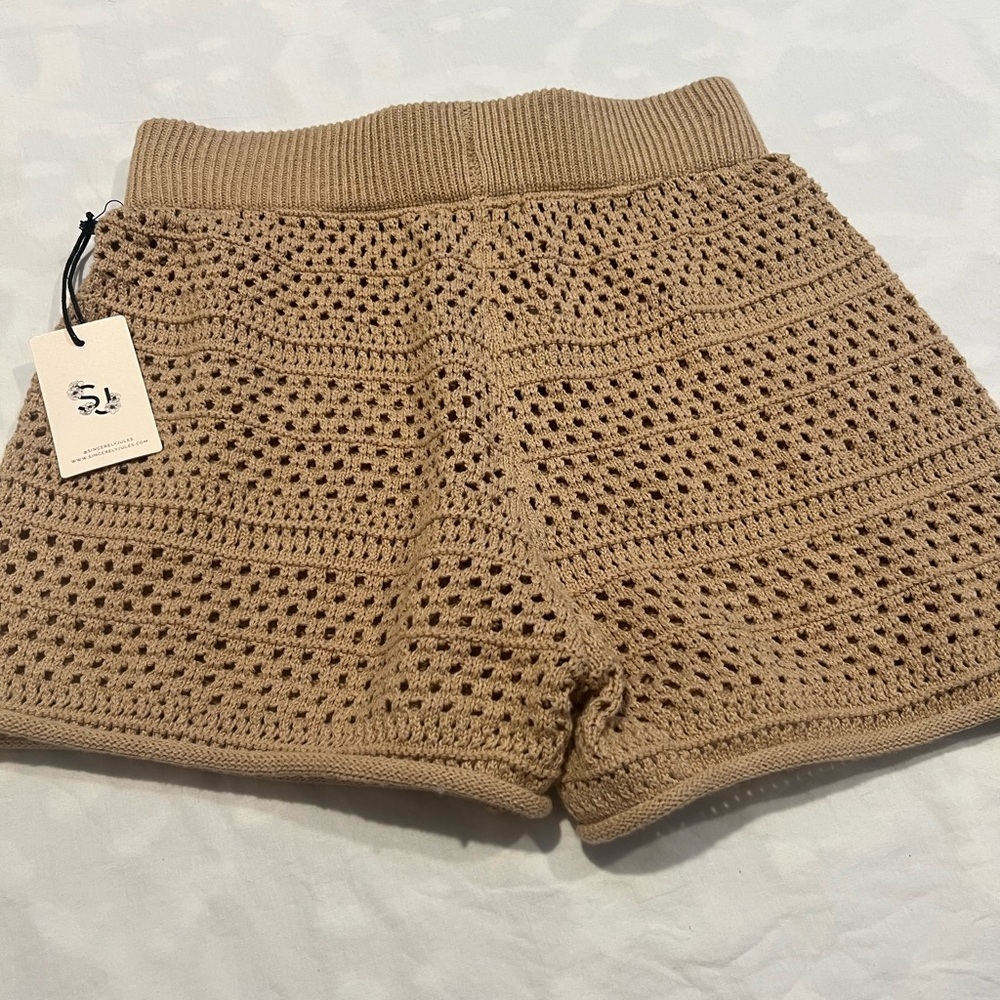 Sincerely Jules Tan High Waist Crochet Shorts - Picture 2 of 3